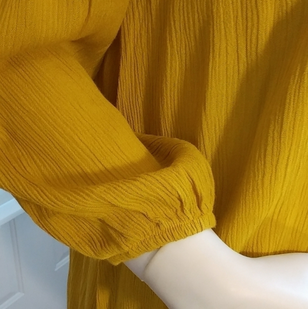 Purple Snow Mustard Yellow Spaghetti Strap Off Shoulder Mini Dress Blouse Size S - Picture 7 of 15